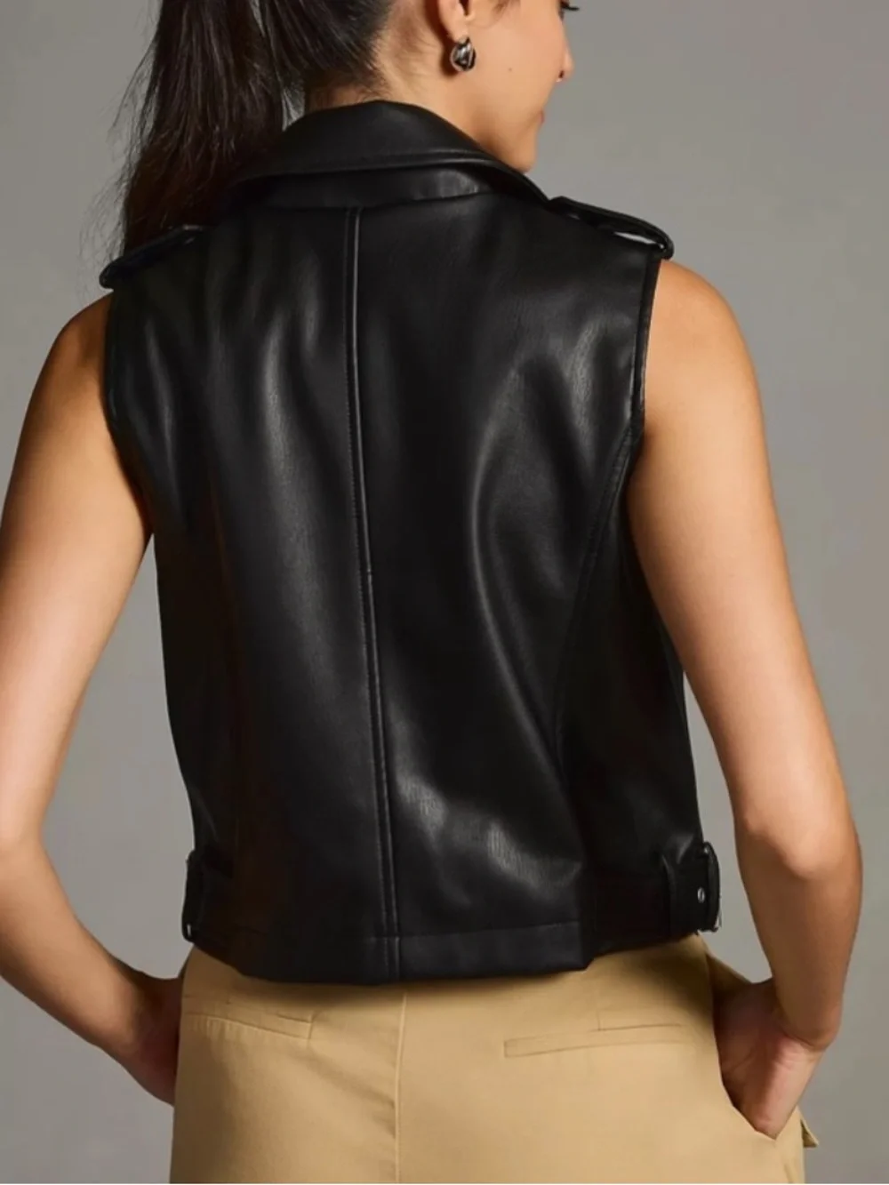 Anthropologie Women’s XXS Faux Leather Cropped Sleveless Moto Jacket Festival